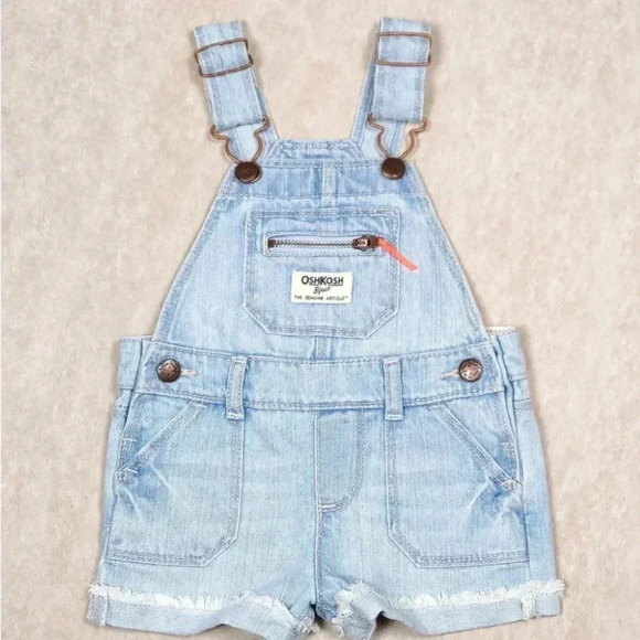 Oshkosh Girls Light Wash Denim Overall Shorts 6M - Picture 1 of 1